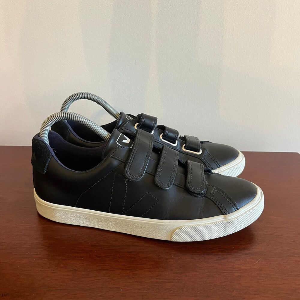 Veja Recife Logo Leather 3 Strap Casual Sneakers Shoes Black Women’s 8 US